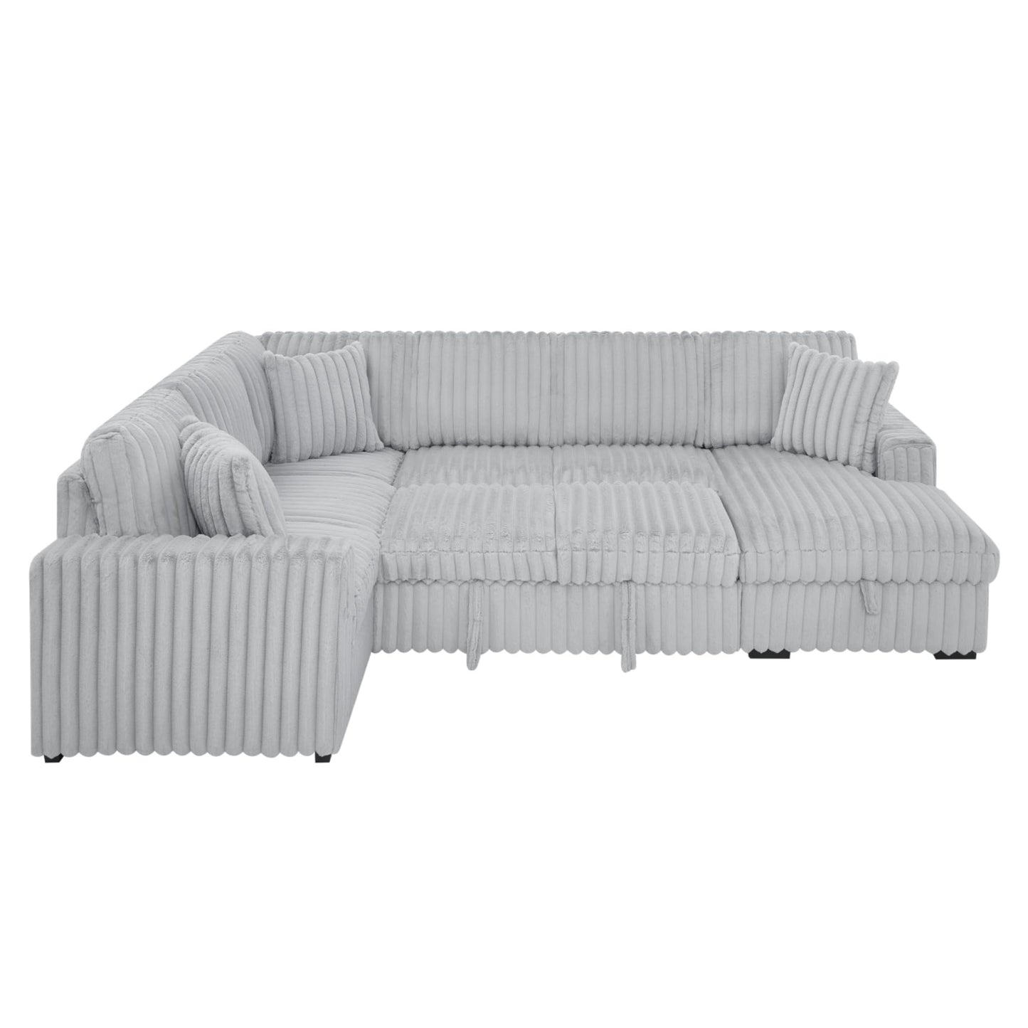 KEIKI 122" Pull-Out Sofa Bed, Sleeper Pull Out Sectional Couch, Oversized U Shape Sleeper Sofa Bed with Storage Chaise, USB Ports for Apartment Living Room, Gray