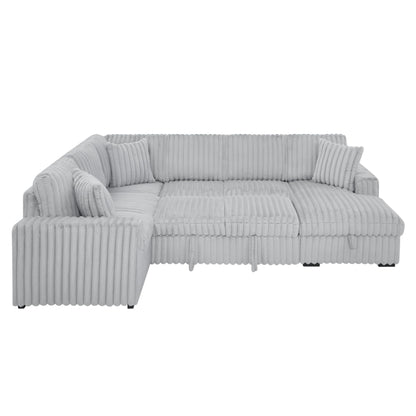 KEIKI 122" Pull-Out Sofa Bed, Sleeper Pull Out Sectional Couch, Oversized U Shape Sleeper Sofa Bed with Storage Chaise, USB Ports for Apartment Living Room, Gray
