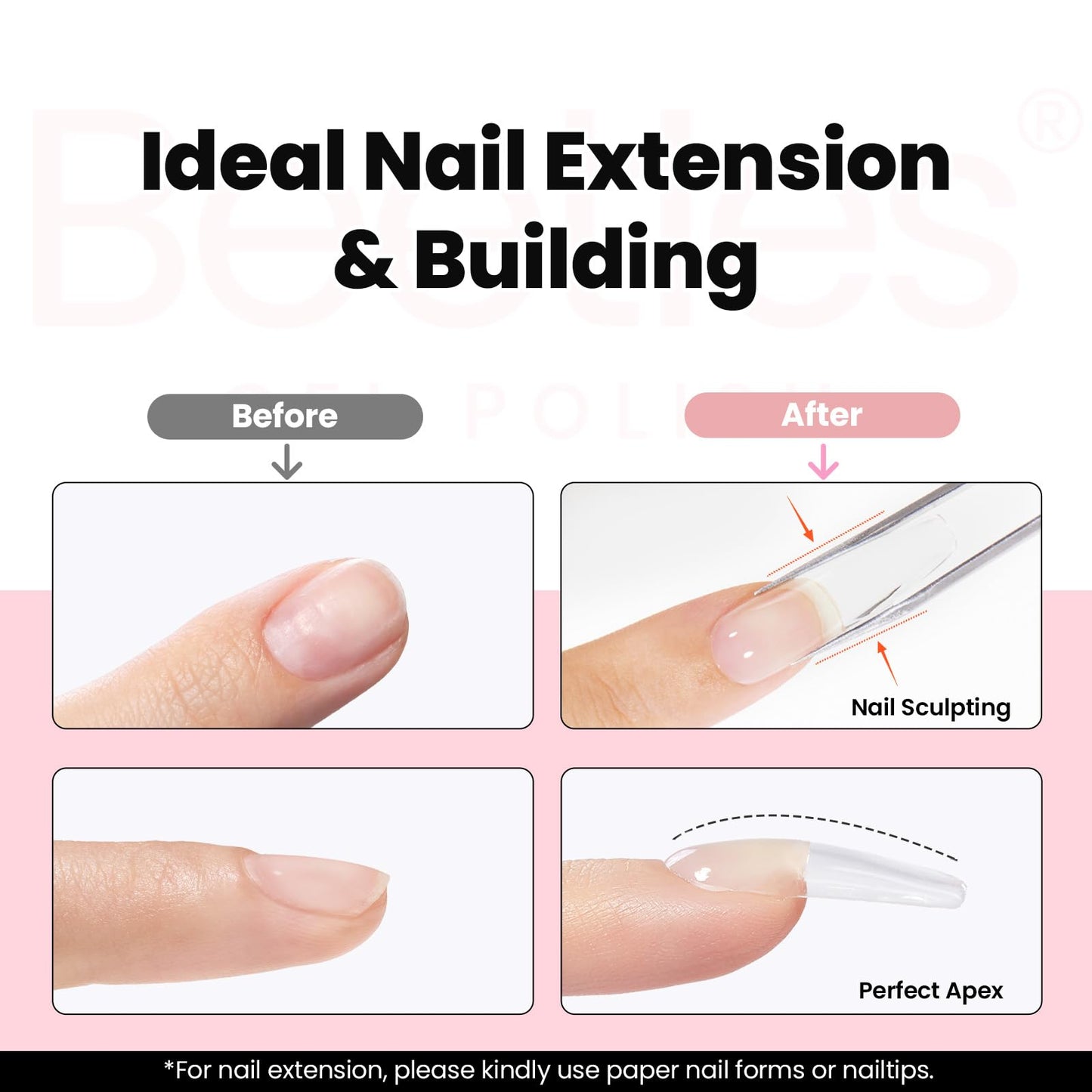 Beetles Builder Gel for Nails-3 Colors 9 in 1 Nail Extension Sculpting Building Clear Nude Pink Hard Gel Kit with Base Top Coat for Pros Women,UV & LED Lamp Cured Needed
