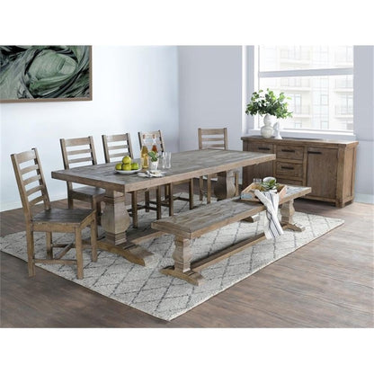 Trent Home 83" Transitional Reclaimed Pine Wood Bench, Weathered Brown Finish, FSC Certified, Hand-Carved Pedestal Base, Rustic Seating for Kitchen, Dining Room or Entryway