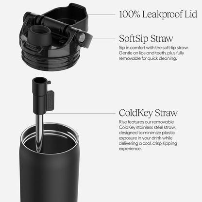 BrüMate Rise 35oz Water Bottle With Covered Silicone Straw | 100% Leakproof Insulated Water Bottle | Soft Sip Silicone Spout | Made of Stainless Steel | 35oz (Black Stainless)