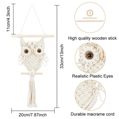 ORIGACH DIY Macrame Owl Wall Hanging Tapestry Kit Handmade Macrame Owl Kit Boho Hand Woven Macrame Wall Hanging Decor for Living Room Bedroom Office
