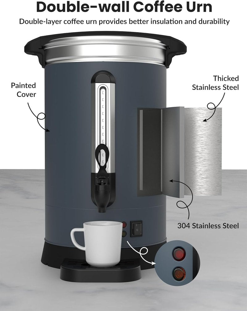 ExploreHorizon 80 Cup Commercial Coffee Urn - 12L/3.2Gal Stainless Steel Electric Coffee Maker With Double Wall Insulation, Hot Beverage & Water Dispenser for Weddings, Parties, Catering, Buffets