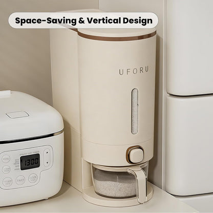 UFORU Rice Dispenser, Rice Storage Container with Measuring Cup for Kitchen Pantry Household, Cereal Dry Food Storage Containers Airtight, Sealed Moisture Proof (Brown 11 Lbs)
