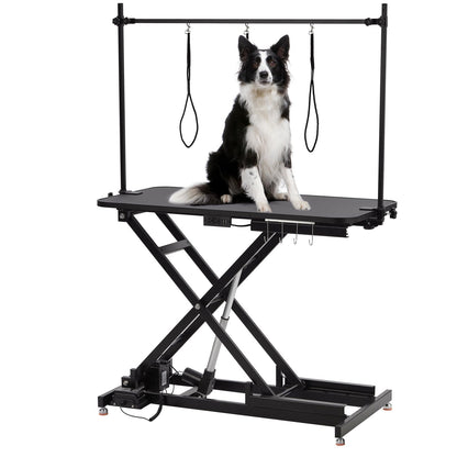 GarveeLife 47” Electric Lift Dog Grooming Table (White), Heavy Duty Electric Grooming Arm Table for Pets & Large Dogs Adjustable Height: 9.4"-39.4" Non-slip Desktop with Gantry Crane Set