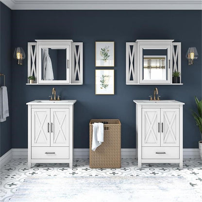 Bush Home Key West 48W Double Vanity Set with Sinks and Medicine Cabinets in White Ash