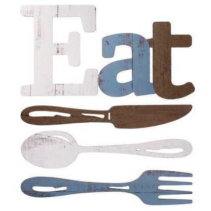 Benlarky Wooden Eat Sign for Kitchen Wall Decor, 4 Pcs Rustic Farmhouse Wall Art with Detailed Spoon Knife Fork, Large Wood Letters Decor for Dining Room, Home Restaurant Kitchen Decor Housewarming Gift