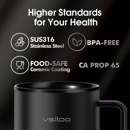 Vsitoo S3 12oz Heated Mug - Temperature Control Smart Mug with Mug Warmer, Perfect for Espresso, Auto-Sensing AI Heats Drinks to 120-150°F Hands-Free.Ideal for Home/Office/Gifts，Black