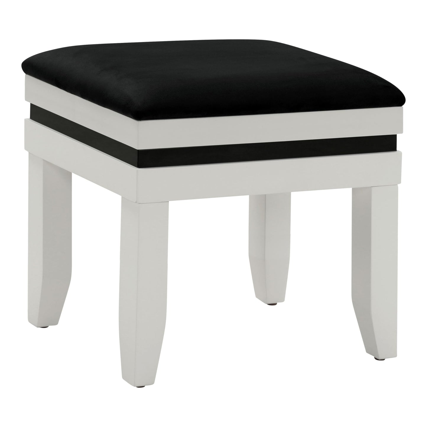 Furniture of America Oleah Solid Wood 3-Piece Vanity Set with Black Padded Stool and Light Bulbs Mirror, Felt-Lined Top Drawer for Bedroom, Guest Room, White
