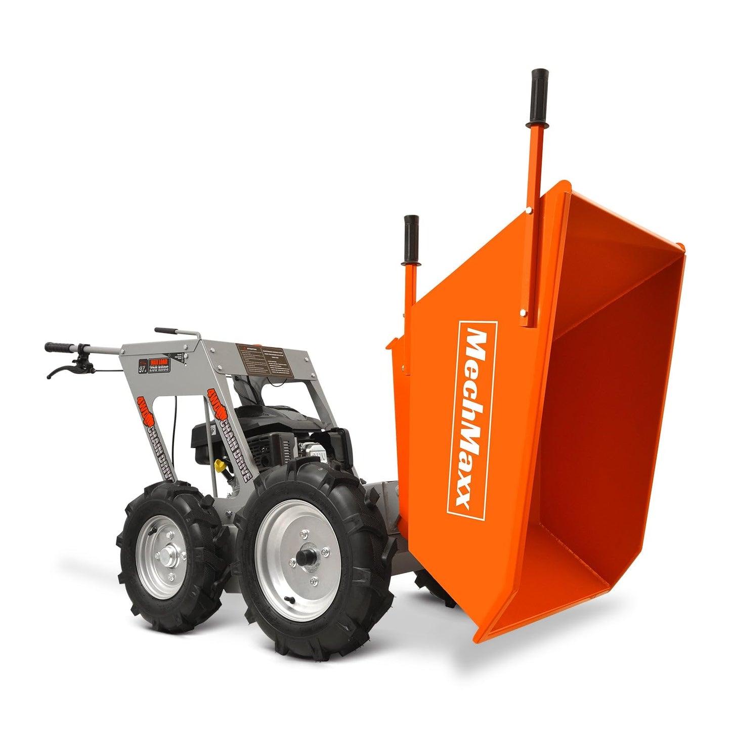 MechMaxx 660lbs Loading Capacity 201cc 6.5HP Gas Powered Wheelbarrow Dumper Garden Cart, Four-Wheel Drive, 4F+1R Gearbox, Model T25