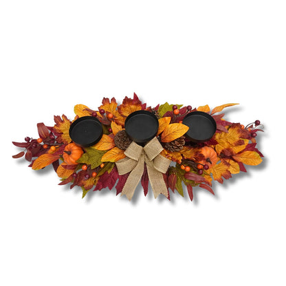Svndlyn Thanksgiving Centerpiece with 3 Candle Holders,Fall Harvest Decor,Autumn Fall Maple Leaves Pumpkin Berry Candle Holder for Tabletop Display Table Kitchen Thanksgiving Décor,Harvest Festival