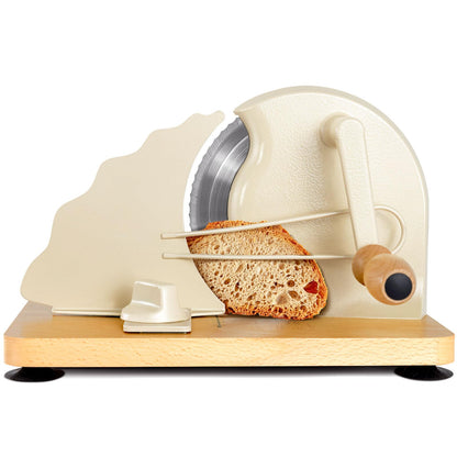 Manual Bread Slicer for Homemade Bread, Bread Cutter for Adjustable and Even Slices, Classic Hand Crank Sourdough Slicer with Scale Line & Powerful Suction Cup, Sharp Stainless Steel Blade (Cream)