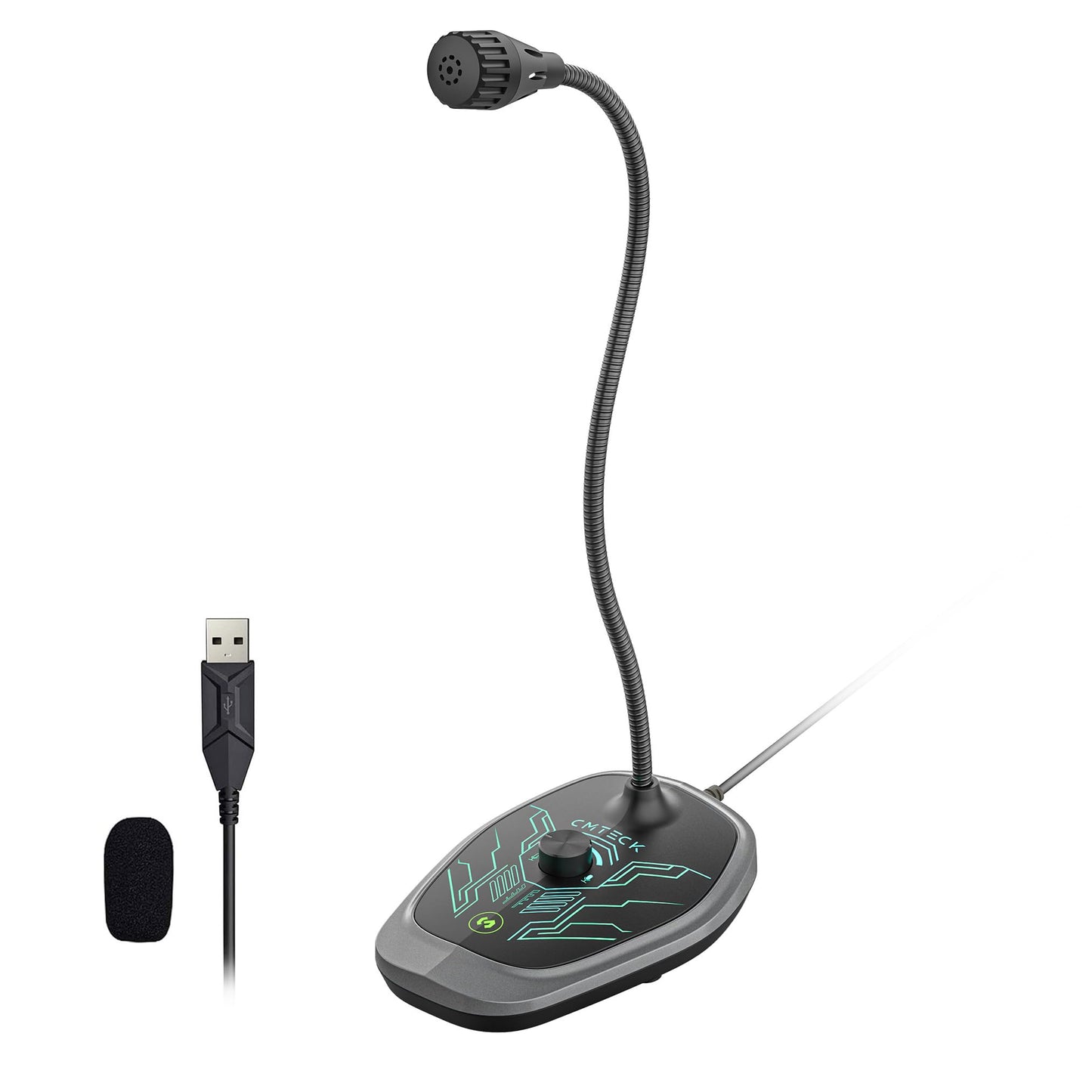 CMTECK USB Computer Microphone, Microphone for pc with RGB Light, Mute Function, Noise-Cancelling Recording Desktop Mic for Laptop for Online Chatting, Home Studio, Podcasting, Gaming, Skype, YouTube