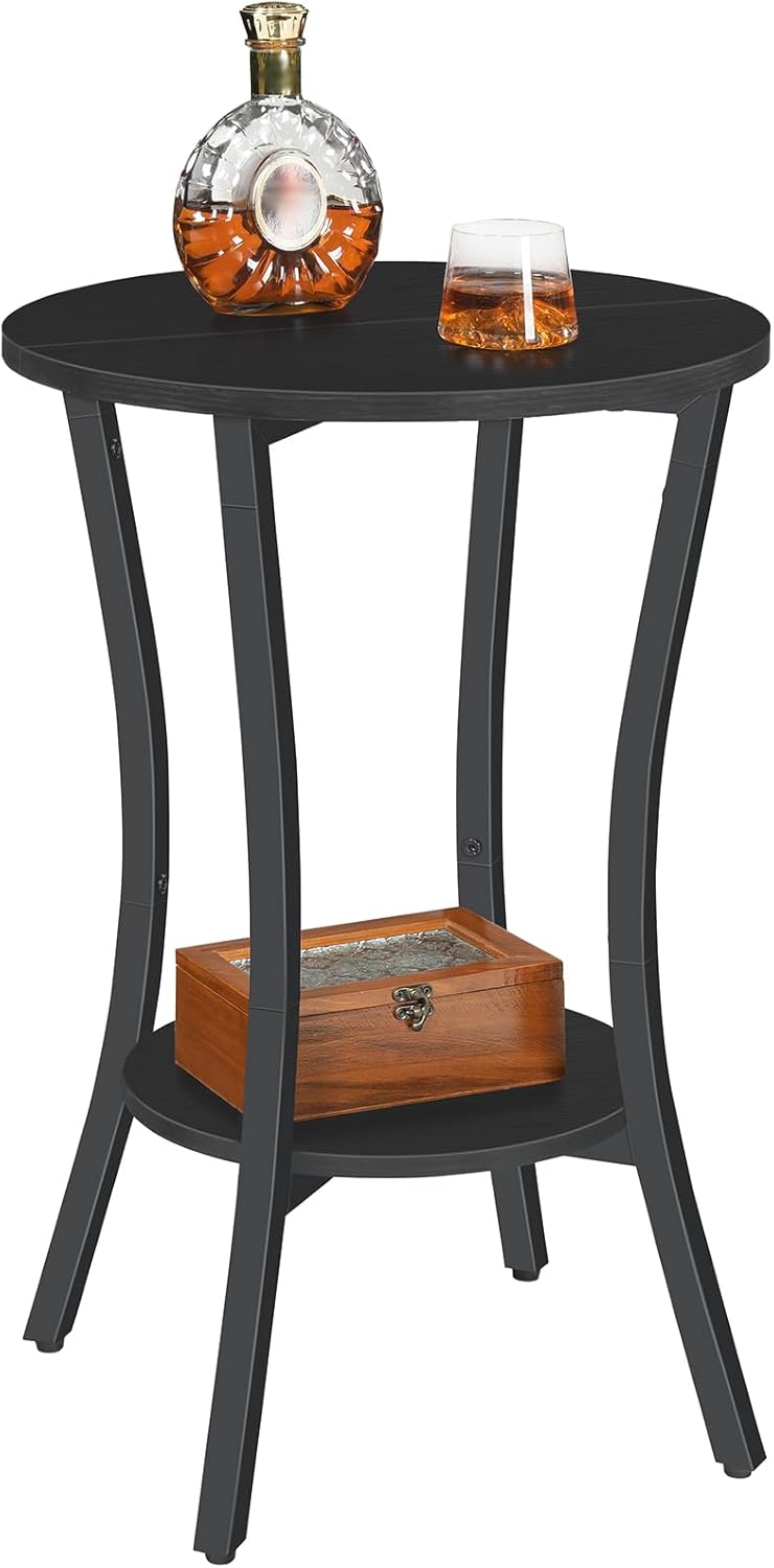 2-Tier BB180BZ01 HOOBRO Round Side Table, Sofa End Table, Small Storage Nightstand, for Small Spaces, Living Room