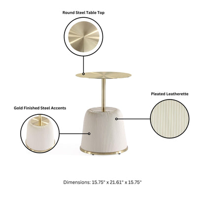 Manhattan Comfort Modern Anderson Coffee Table, 1.0 & 2.0 End Table, Upholstered in Cream Leatherette with Ceramic Faux Tabletop and Gold Metal Tabletop- Set of 3