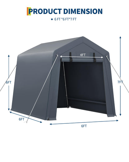 6x8 Ft Carport Heavy Duty Tent with Roll-Up Windows, Portable Garage with Removable Sidewalls & Doors, Car Canopy All-Season Tarp for Car Boat Truck Motorcycle, Grey