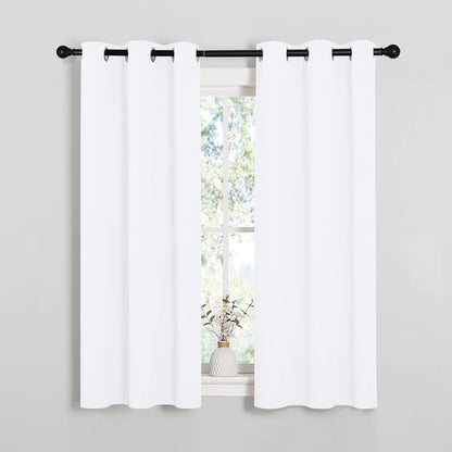 NICETOWN Light Blocking Curtain Panels - Easy-Care Solid Grommet Drapes for Bedroom | 34x54 Inches, White (2 Panels)