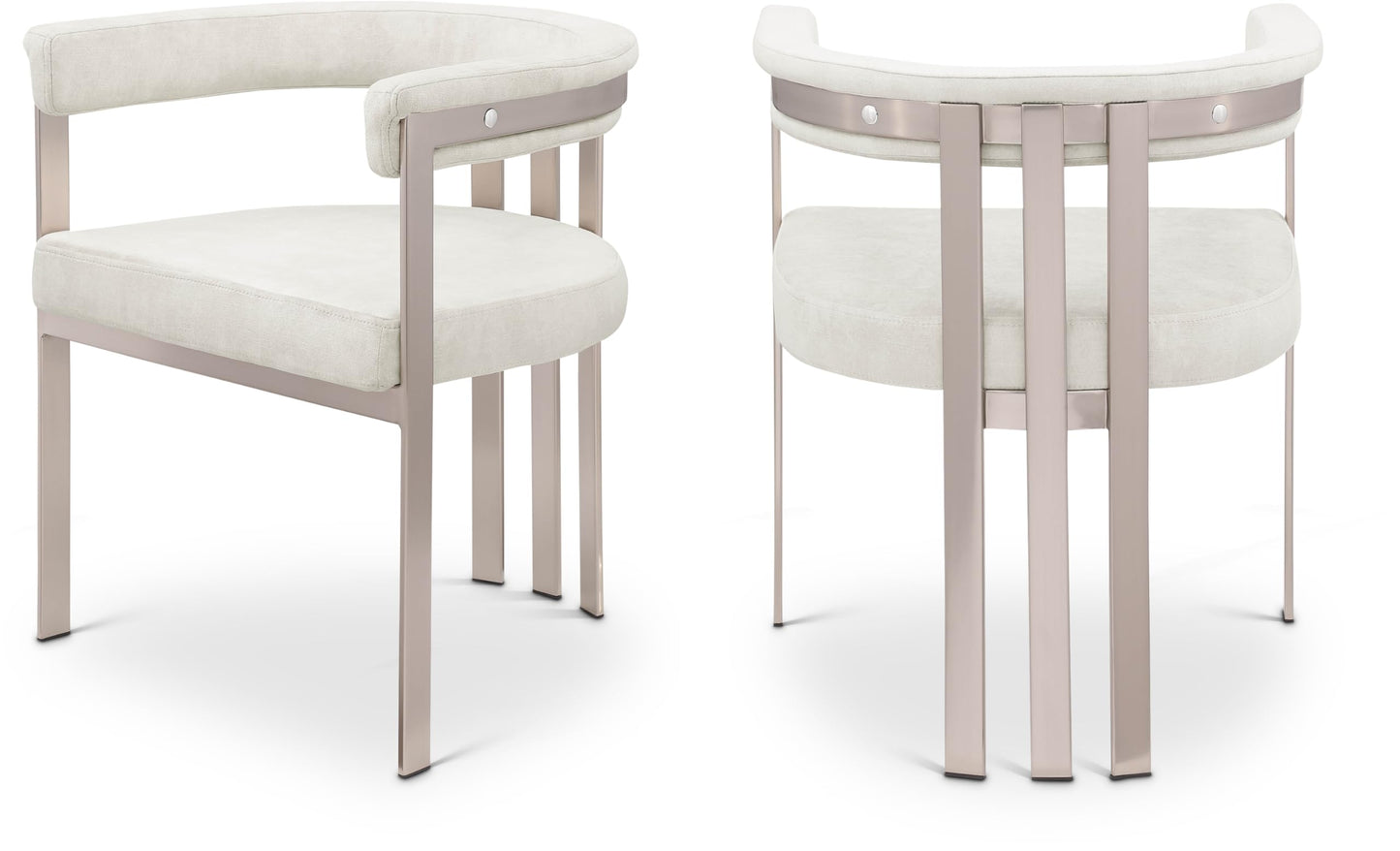 Meridian Furniture 938Stone-C Marcello Collection Modern | Contemporary Dining Chair with Soft High End Stone Colored Velvet, Brushed Chrome Iron Frame, 23.5" W x 21.5" D x 27.75" H, Stone, Set of 2