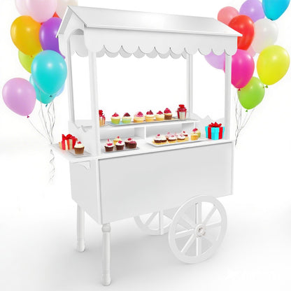 Gasgo Versatile Dessert Cart with Fixed Wheels - 70"x40"x22" Charcuterie Station, Candy Display Stand for Business, Flower Cart with Included 100 Balloons & 1 String Lights, White