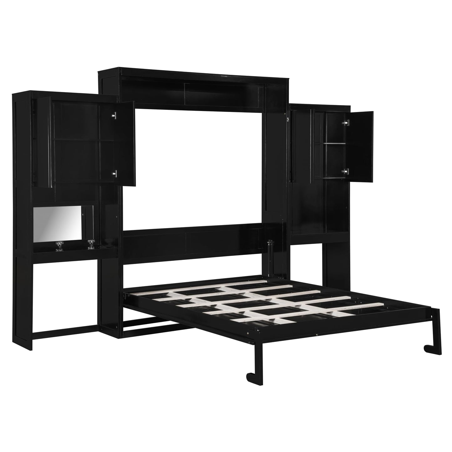 Ball & Cast Murphy Bed Queen Bed Frame with Headboard,Hideaway Bedframe w/Vanity and Cabinets,Wood Wall Cabinet,Slat Support,can be Folded,No Box Spring Needed,for Small Room,Espresso