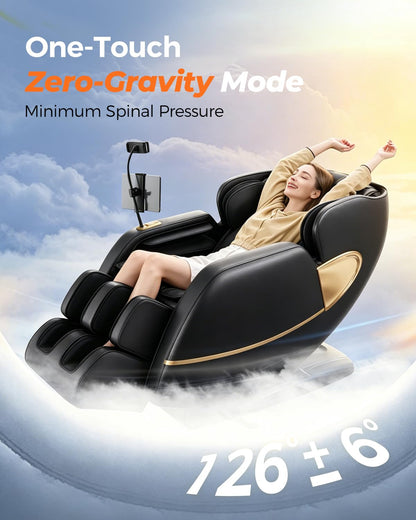 HaiyoHBED 2026 Massage Chair Full Body, PU Leather Zero Gravity Heated Back Foot Hand Massage Recliner, AI Voice Control, Office and Living Room Furniture, Portable - Black