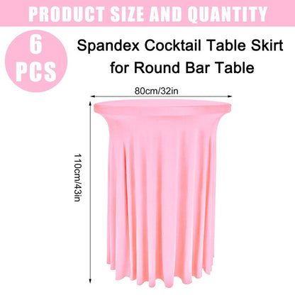 6 Pack Round Cocktail Tablecloth 32"x 43" Spandex Cocktail Table Skirt, Washable Stretch Fitted Table Covers for High Top Bar, Wedding, Party, Events (Pink)