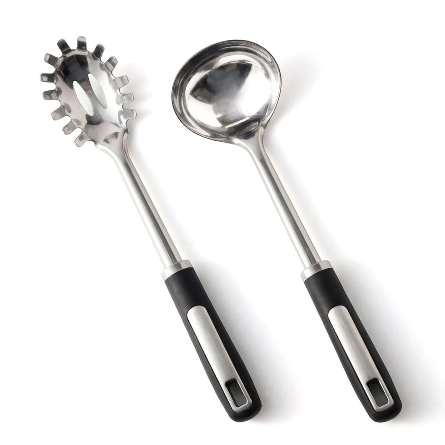 Stainless Steel Ladle and Pasta Server Set, Food-Grade Thickened Metal Soup Ladle & Spaghetti Spoon with Non-Slip Handles, Durable Cooking Utensils for Pasta, Soup & Everyday Kitchen Use