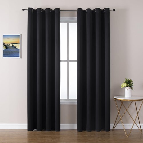 ChrisDowa Blackout Curtains - 80-Inch Long Thermal Insulated Grommet Panels Set (Black, 2 Panels)