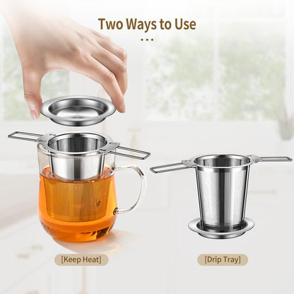 2Pack Long-Handled Tea Strainer, BOMANSI BOMS Stainless Steel Tea Infuser Basket Sitting in Mugs, Tea Infusers for Loose Tea, Fine Mesh Tea Diffuser Tea Strainers Filters, Tea Steeper for Leaf