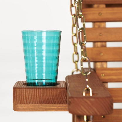 Amish Casual Heavy Duty 700 Lb Capacity Porch Swing with Cup Holders (4 Foot, Cedar Stain) – Wooden Outdoor Roll Back Swing with Hanging Chains – Amish Made in the USA