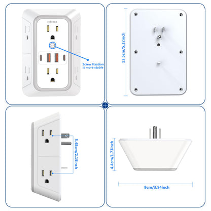 JcBlaon Outlet Extender Surge Protector - 6 Outlet Splitter with 4 USB Ports (2 USB C), Multiple Plug Expander Wall Charger, 3 Sided Multi Plug Wall Adapter Power Strip for Home Office Kitchen Travel