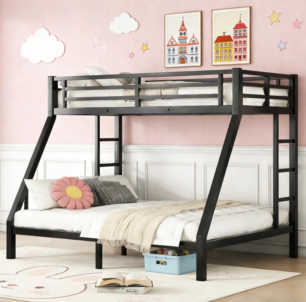 Bellemave Twin XL Over Queen Bunk Beds, Heavy Duty Metal Bunk Bed Frame for Kids, Adults, Black
