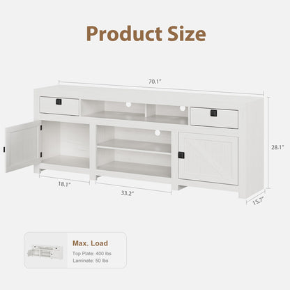 Farmhouse TV Stand for 75/80 Inch TVs, Long Entertainment Center with 4 Storage Drawers & 3 Open Shelf, White Television Consoles Stands for Living Room, Bedroom