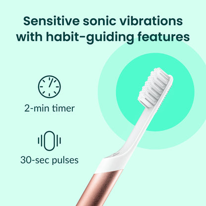 Quip Metal Sonic Electric Toothbrush for Adults - Time Travel & Soft Bristles with Travel Case & Replacement Brush Head - 3 Month Battery Life - Indigo