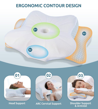 Cervical Pillow for Neck and Shoulder, Ergonomic Contour Memory Foam Pillows for Sleeping, Cooling Neck Support Pillow for Back Stomach Side Sleeper Dark Grey