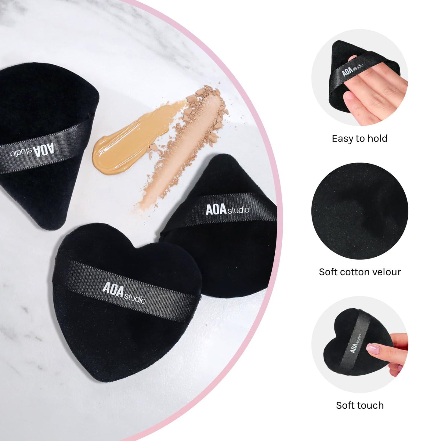 AOA Studio Velvet Puffs Makeup Puff Set of 6 Loose Powder Body Powder, Velour Makeup Blender Sponge Foundation Blending Sponges Set Beauty Makeup Tools(Black/Peach)
