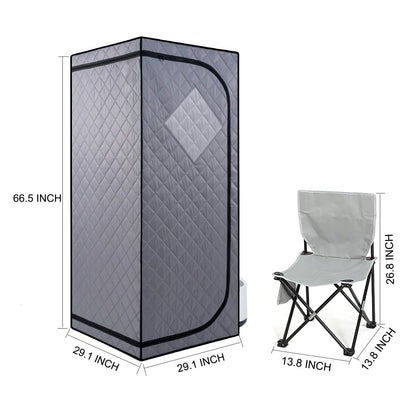Full Size Portable Grey Steam Sauna Tent – Personal Home Spa with Fast Heating Steam Generator, Remote Control, Foldable Chair & Timer, Easy to Install PVC Frame, FCC Certification