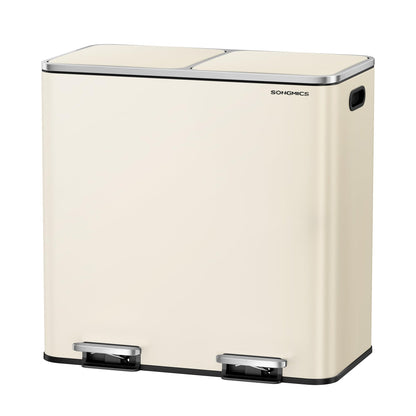 SONGMICS Trash Can, 2 x 10.6 Gallon (2 x 40 L) Garbage Can for Kitchen, with 15 Trash Bags, 2 Compartments, Plastic Inner Buckets and Hinged Lids, Airtight, Almond Color ULTB730A01V1
