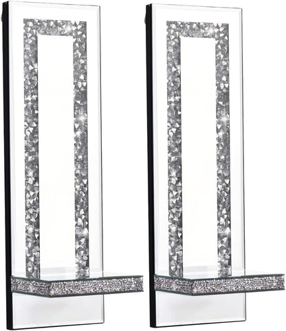 Aeveco Set 2, 4)) Crystal Crush Diamond Mirrored Candle Sconces, Silver Wall Candle Holder of Wall Decorations
