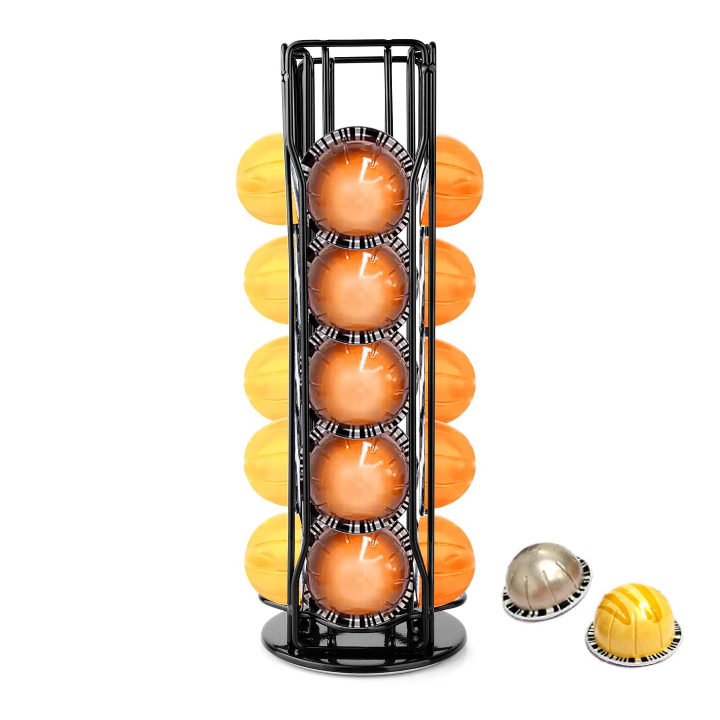 Coffee Pod Stand Holder for Nespresso Vertuoline 20 Pods, Coffee Bar Vertuo Pod Organizer Rack, 360° Rotating Coffee Capsule Holds Storage, 20 Pods Holder Spinner for Nespresso Vertuo Line (Black)
