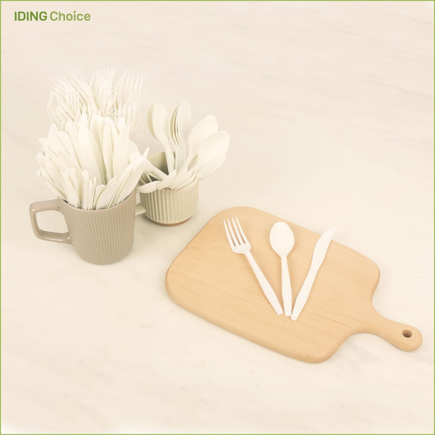 IDING Choice 380 Count Heavy Duty Compostable Cutlery Set 140 plastic forks 120 spoons 120 knives eco-friendly no plastic silverware compostable utensils for Weddings, Parties, Office, Camping, Picnic
