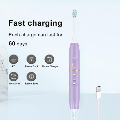 Electric Toothbrush Set, Comes with 8 Brush Heads & Travel Case,4 Modes with 2 Minutes Built in Smart Timer, One Charge for 60 Days, 42000 VPM Motor (Black)
