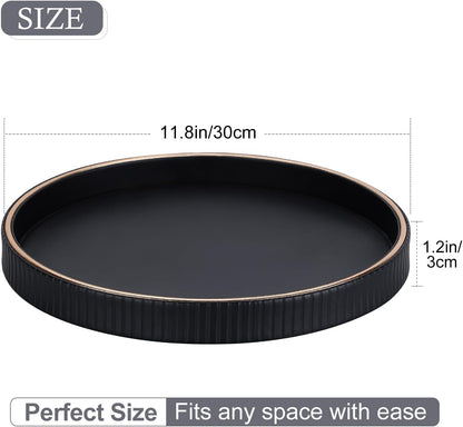12" GORESE Decorative Tray for Home Decor, Round PU Leather Coffee Table Tray Table Centerpiece for Living Room