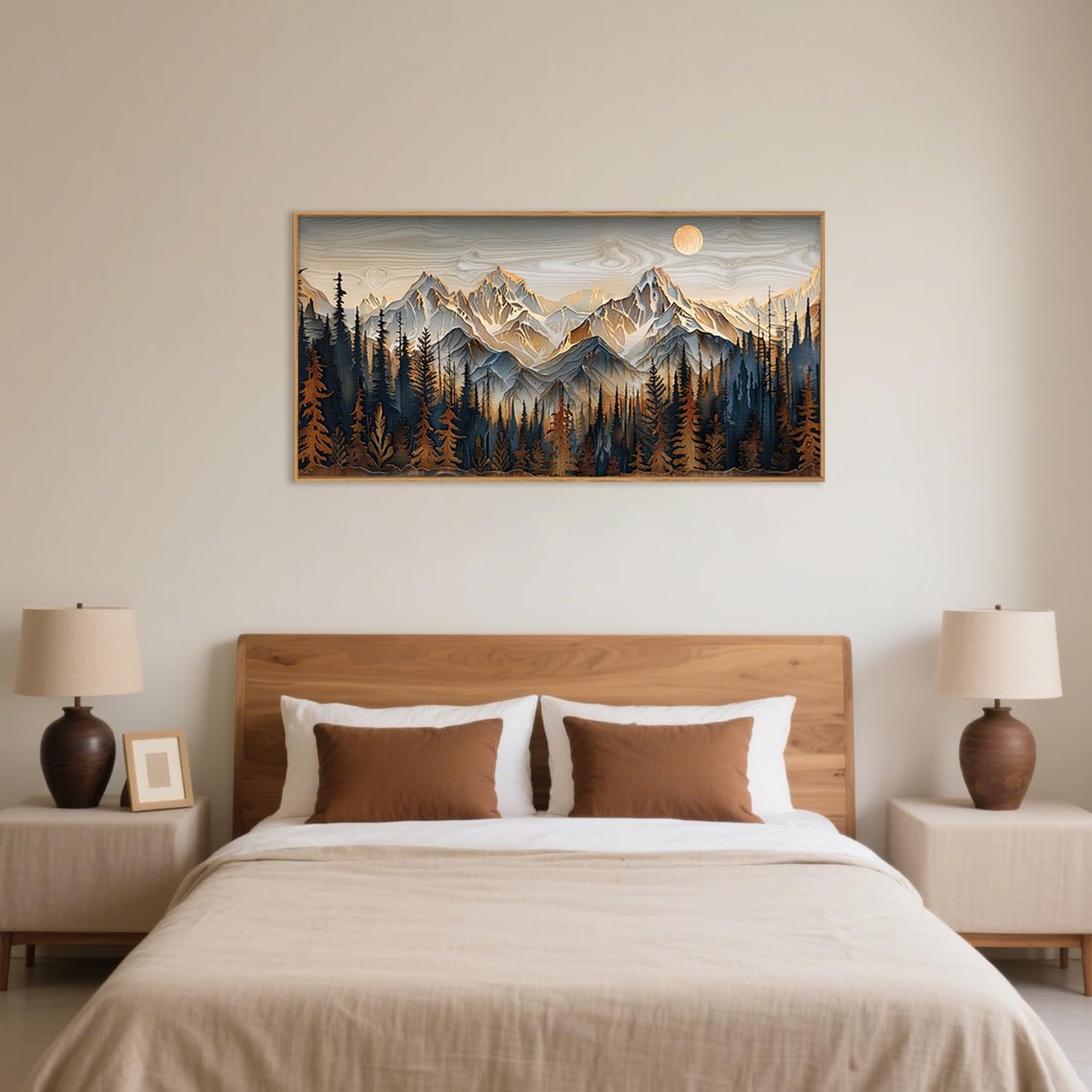 Celestdeco Mountain Wood Framed Canvas Wall Art Set,Rustic Pine Trees Wall Painting,Boho Ridge Scenery Wall Decor,Natural Sun Landscape Art Print for Living Room,Bedroom,Dining Room,Office-20 x40 x1