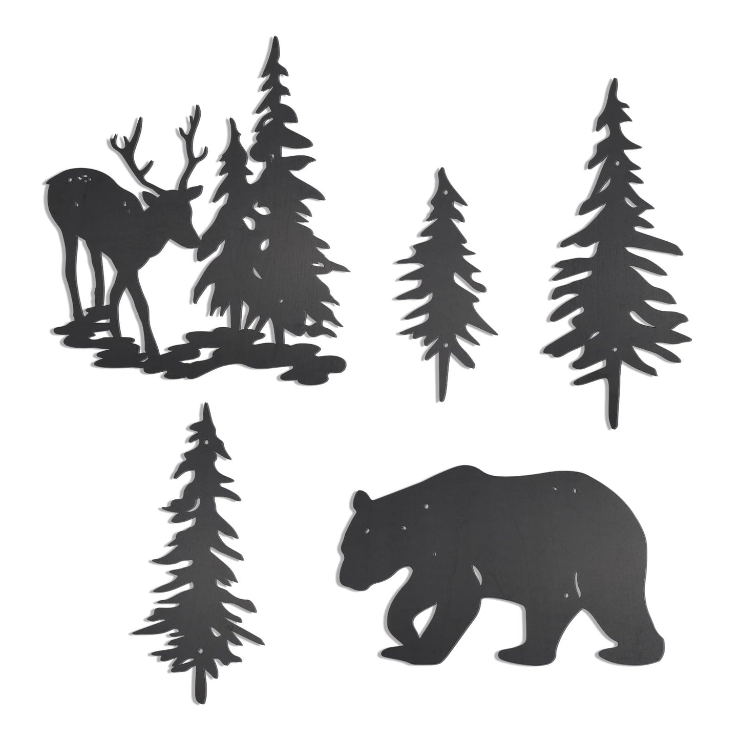 OYEFLY 5 Pieces Deer Bear Pine Tree Wall Decor,Rustic Wood Art Wall Decor (Black)