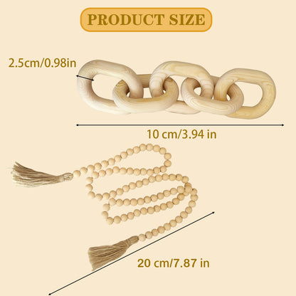 EMINGSKY 2 Pieces Decorative 5 Link Wooden Chain Decor and Bead Boho Farmhouse Rustic Home Table Decor Coffee Table Shelf Aesthetic Modern Bookshelf Table Wooden Decortion (Natural)