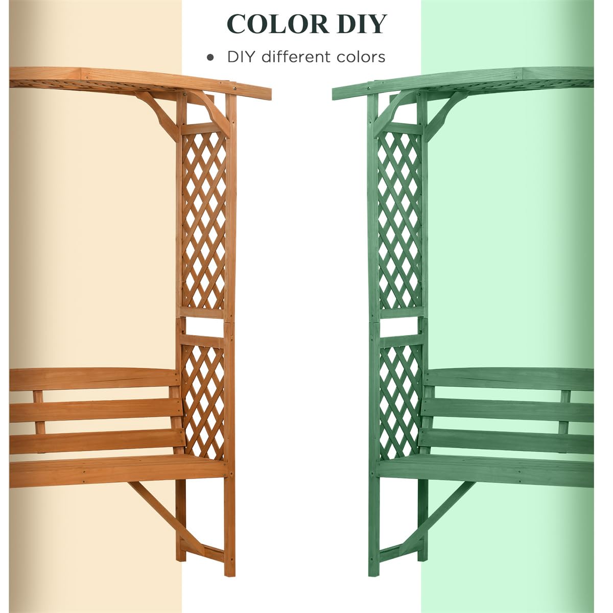 NAAMOTOMOX Garden Arch Trellis with Bench - 63''W x 78''H Wooden Arbor with 2-Person Outdoor Bench, Garden Arbors Archway Pergola for Climbing Plants Rose Wedding Backyard Party Lawn Decor