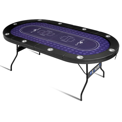 REAHOISY Poker Table Foldable, Casino Leisure Gamimg Table for 8/10 Player, Folding Texas Holdem Blackjack Table with Padded Rails & Cup Holders for Home Game Room, 84 Inch