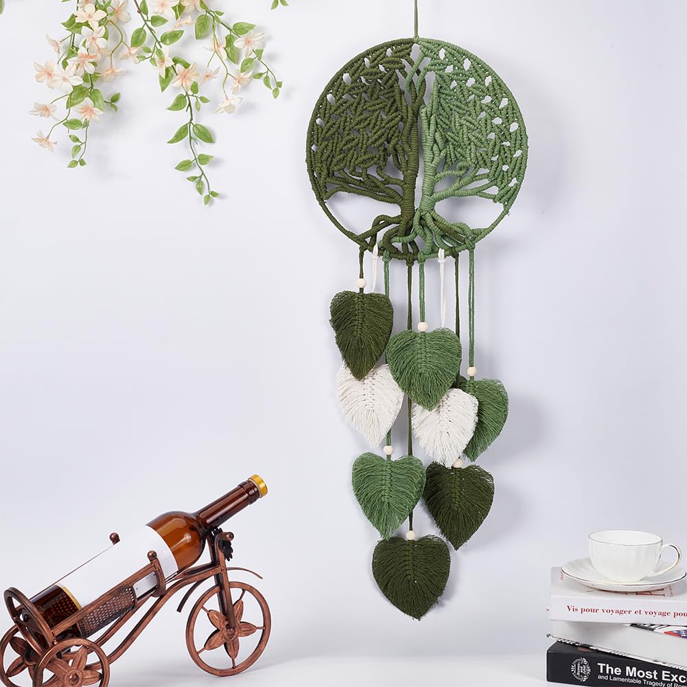 ACRNIGHEET DIY Macrame Kit for Adults Beginners Handmade Green Leaves Tree of Life DIY Boho Macrame Wall Hanging Ornaments with Macrame Supplies Macrame Wall Hanging Kit for Home Decor