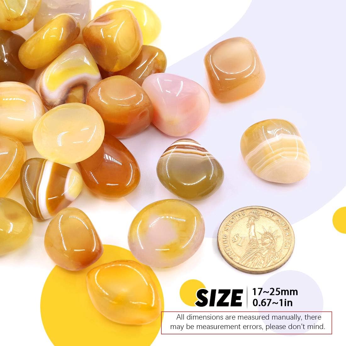Hilitchi Yellow Agate Stone Tumbled Stones for Plants, Cacti & Succulents, Landscape Decoration (1lb Bag)